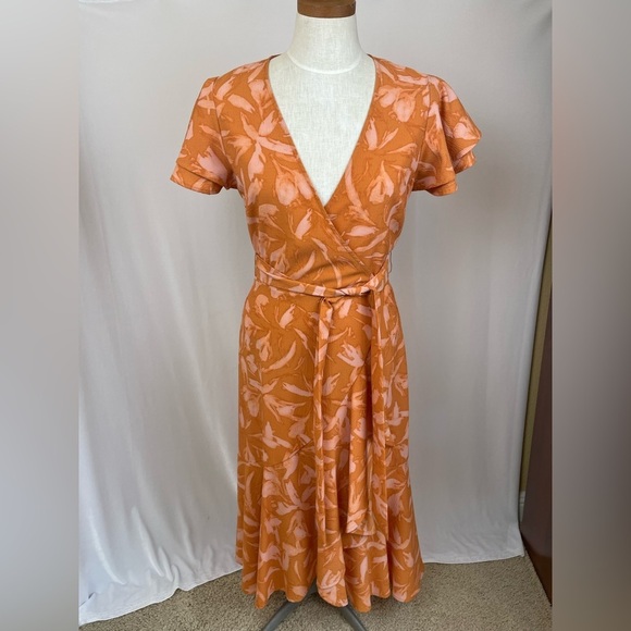 a new day Dresses & Skirts - New Women's Floral Print Ruffle Short Sleeve Wrap Dress - Orange size small